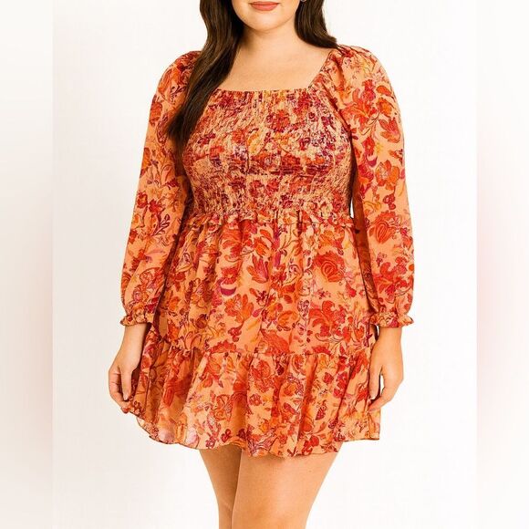 1. State Orange Floral long sleeve mini dress NWT - Picture 1 of 12